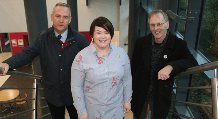 (L-R) James Bingham, PCSP, Catherine Shipman, SERC and Colin Robinson, ASCERT launch a new project on drugs and alcohol awareness for students in South Eastern Regional College’s Lisburn Campus. 